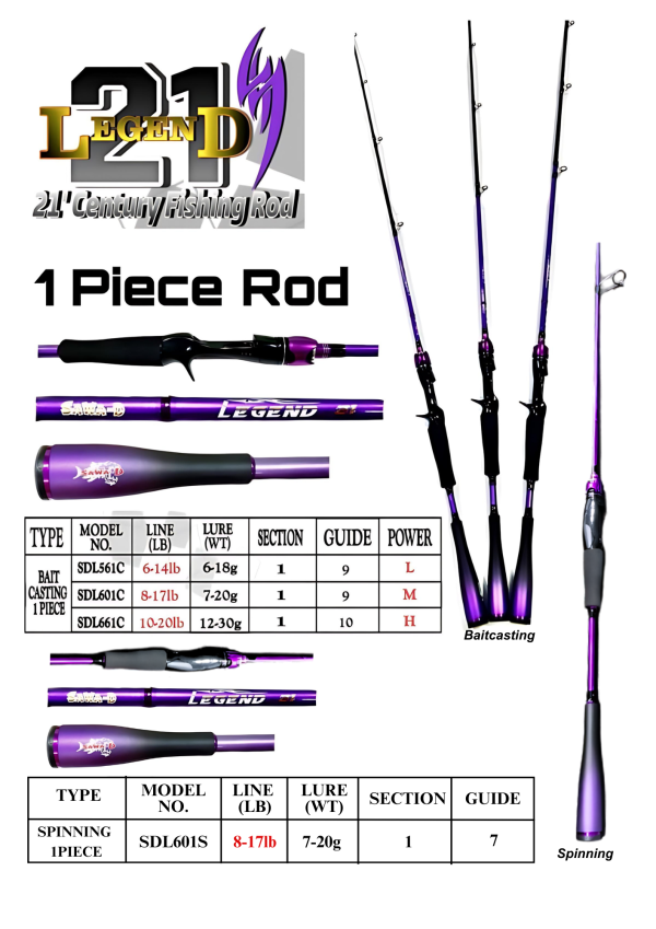Rod Sawa-D Legend 21| 1piece Purple Colour New🔥 Bait Casting / Spinning🔥